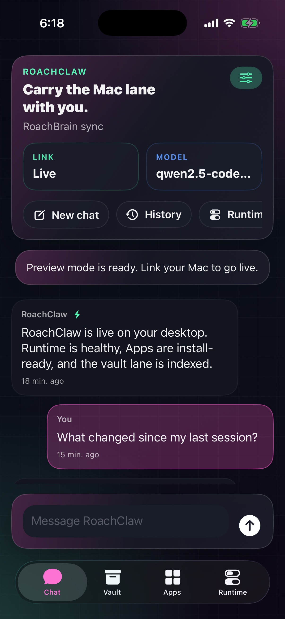 RoachNet iOS chat surface