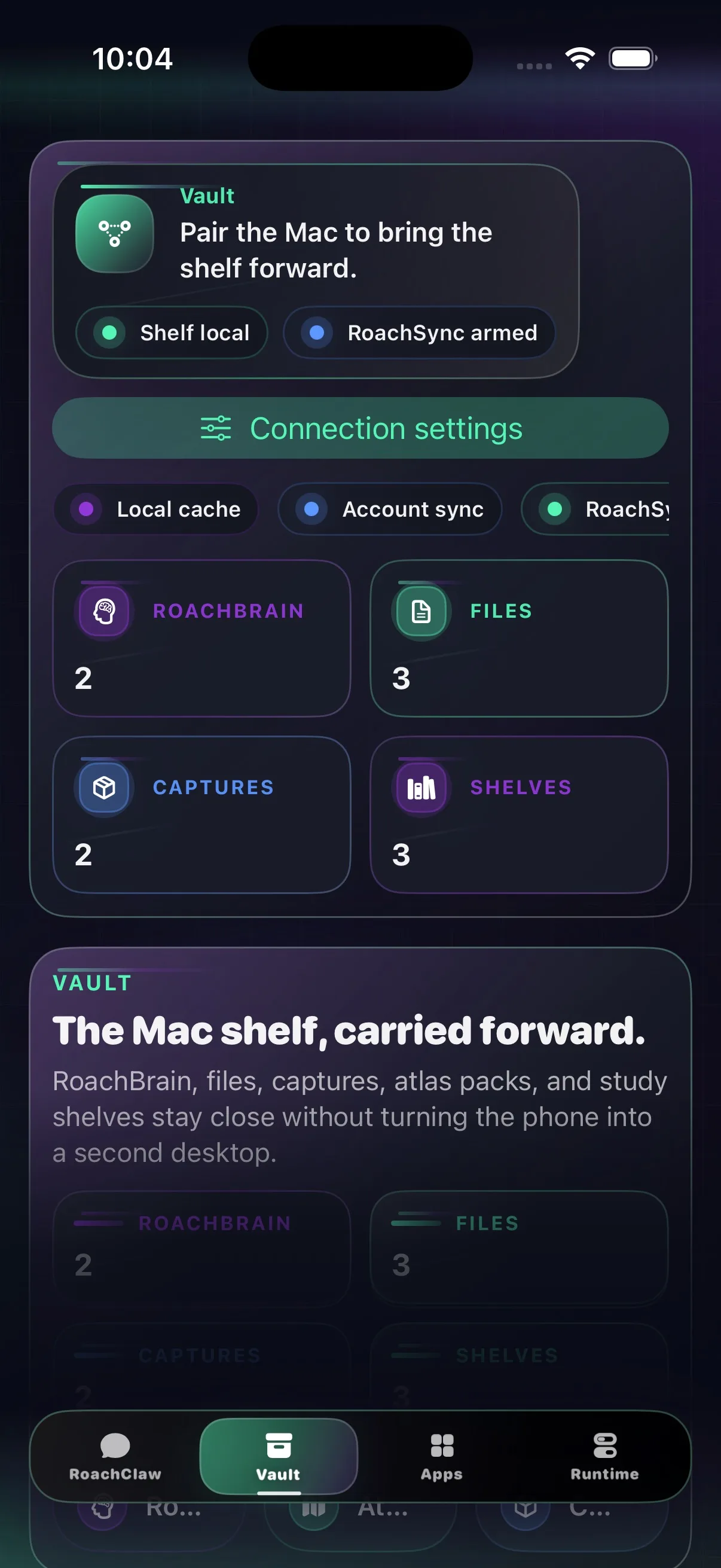 RoachNet iOS Vault view