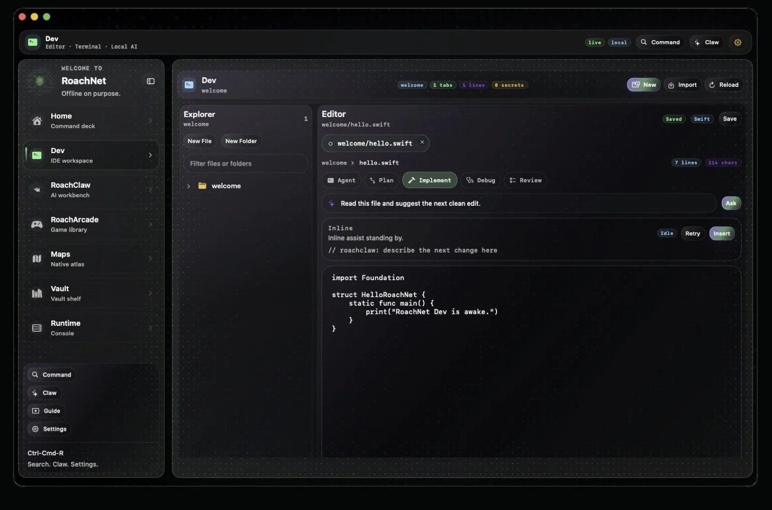 RoachNet native Dev workspace
