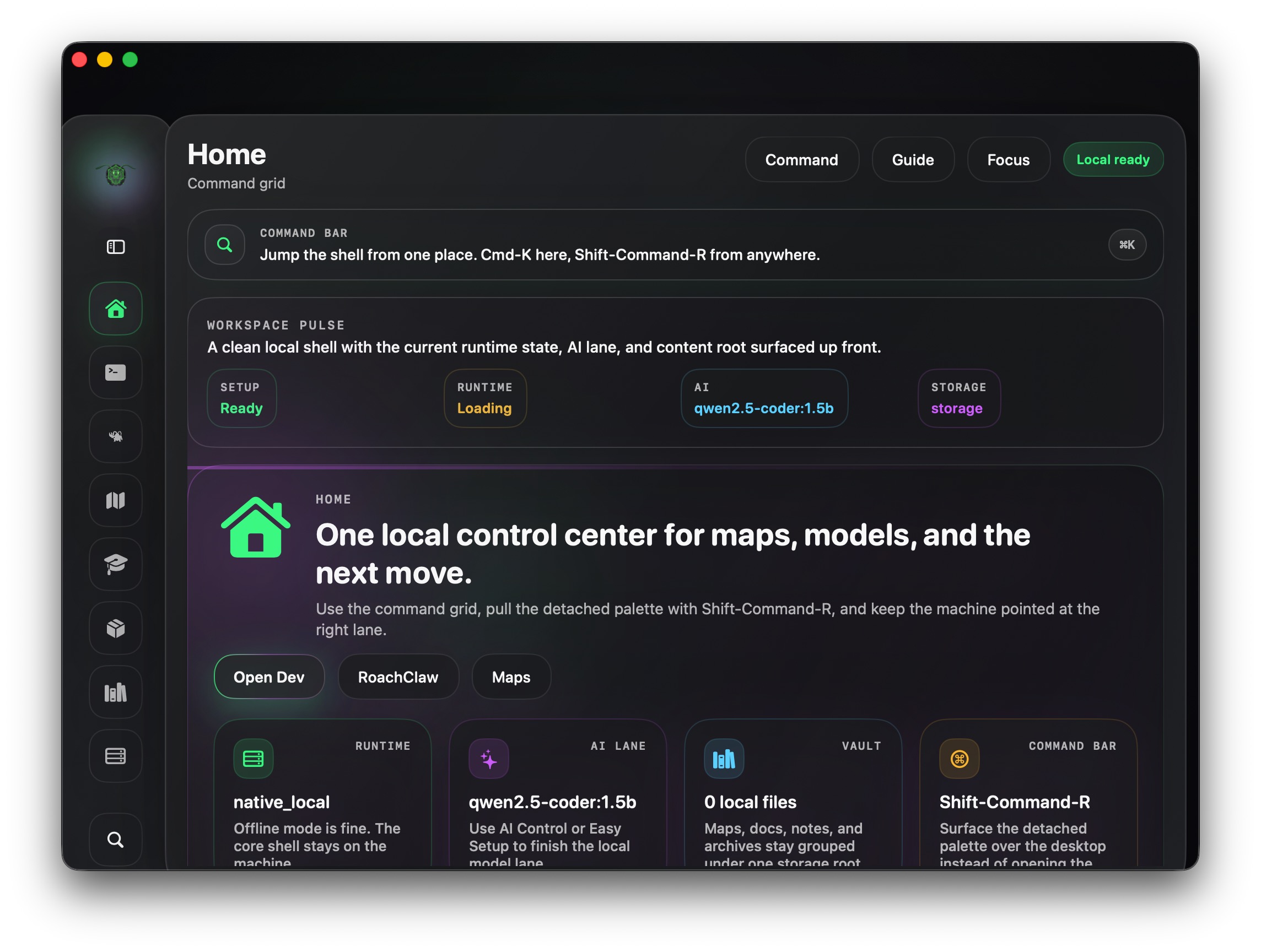 RoachNet native home command grid