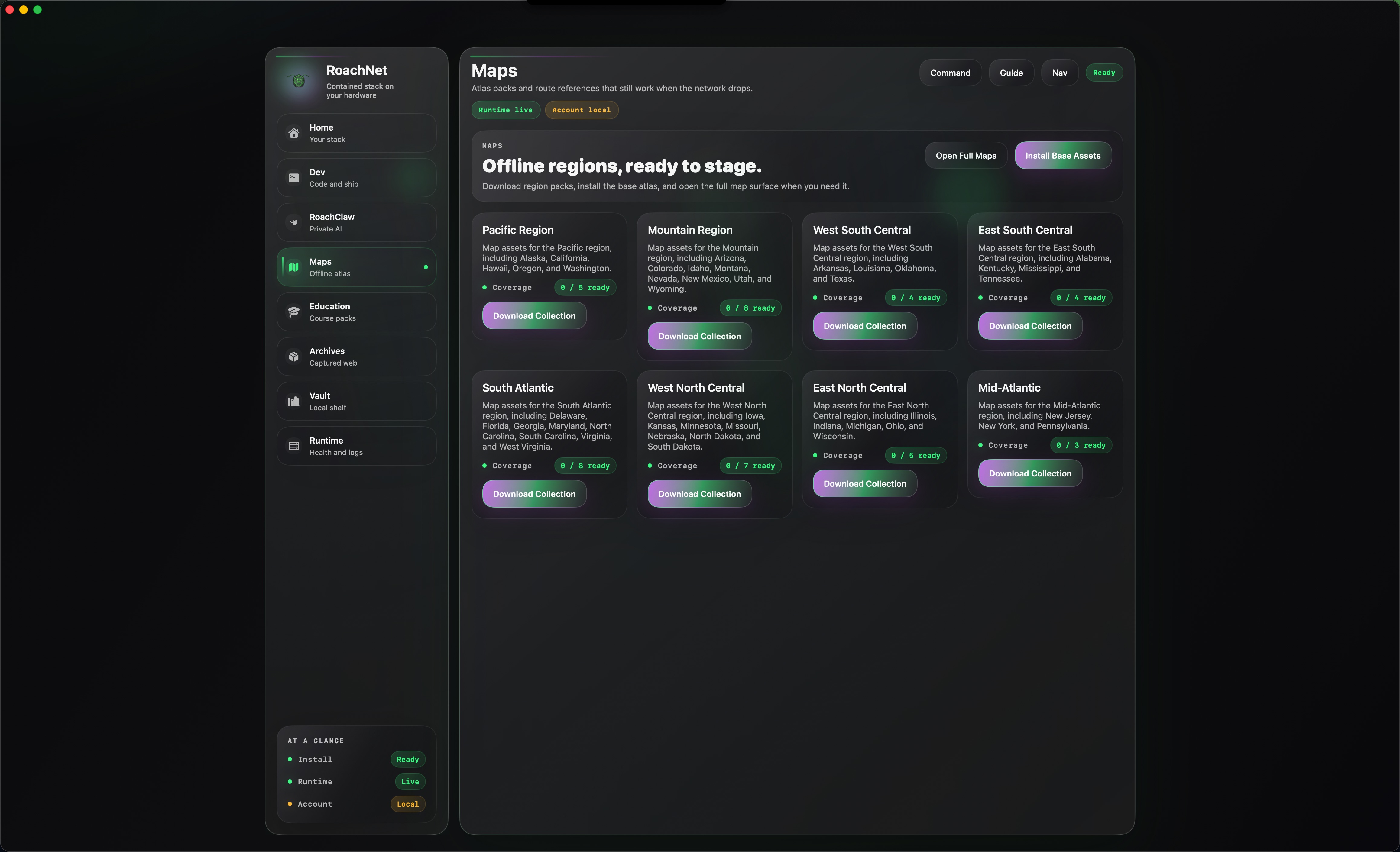 RoachNet native maps surface